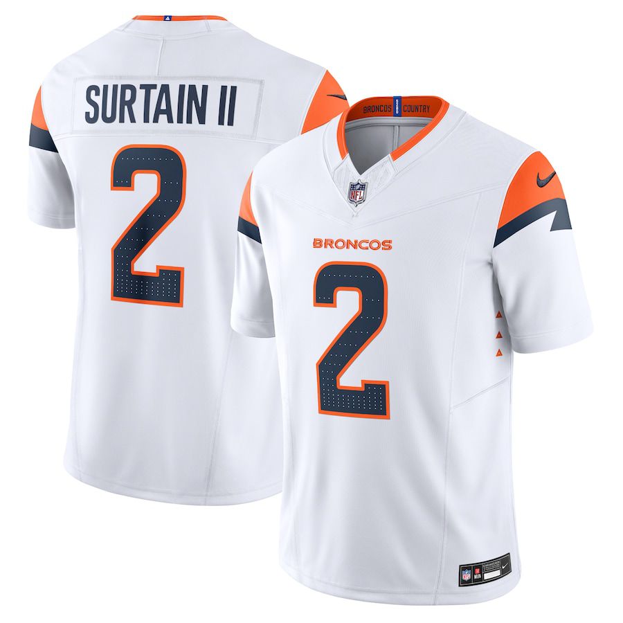 Men Denver Broncos #2 Patrick Surtain II Nike White Vapor F.U.S.E. Limited NFL Jersey->->NFL Jersey